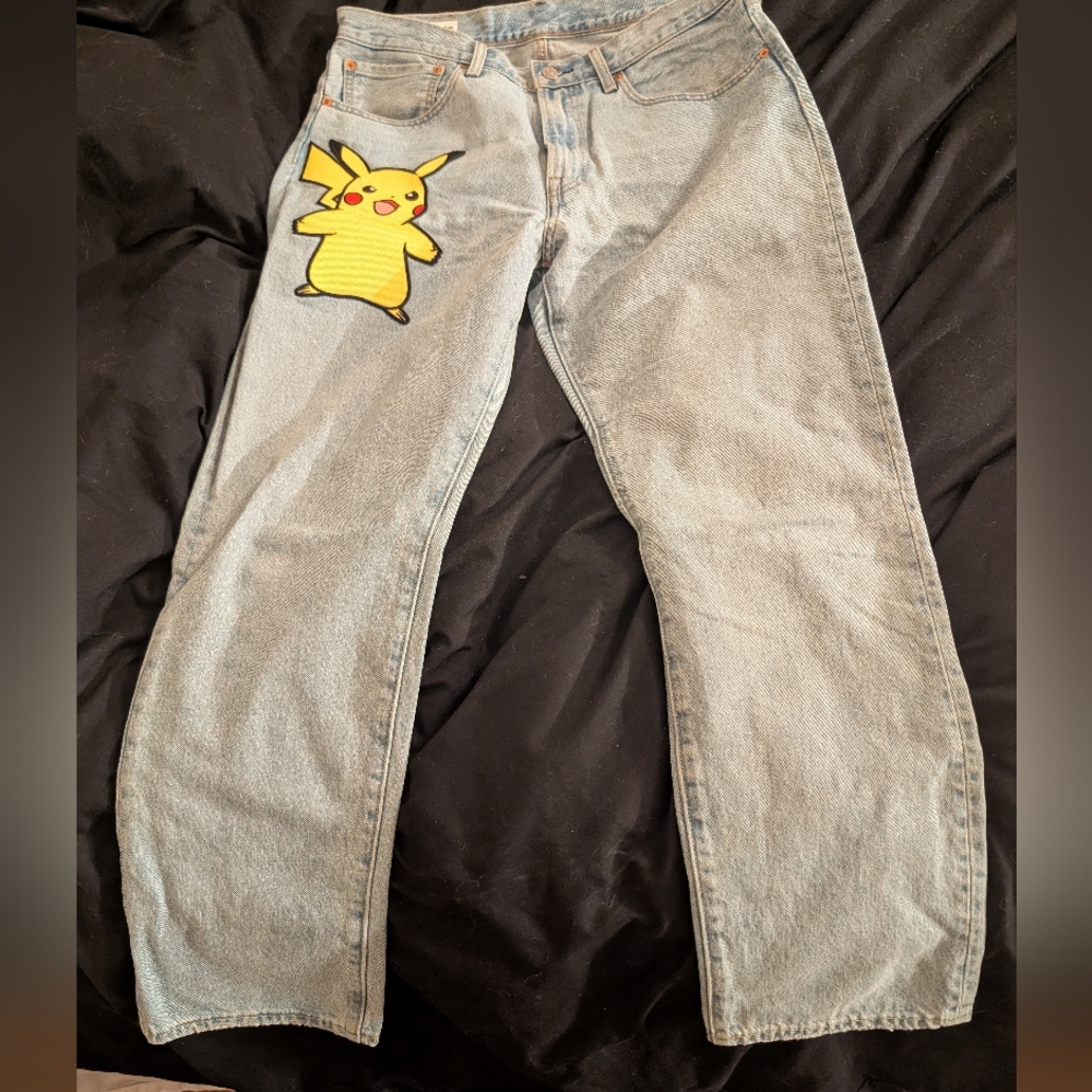 Levi's Light Gray Jeans with Pikachu Patch